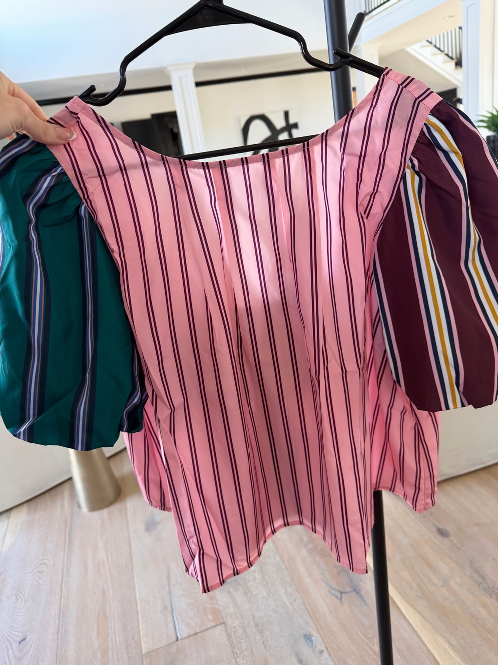 Anthropologie’s Maeve Pink Striped Blouse with Teal Bow